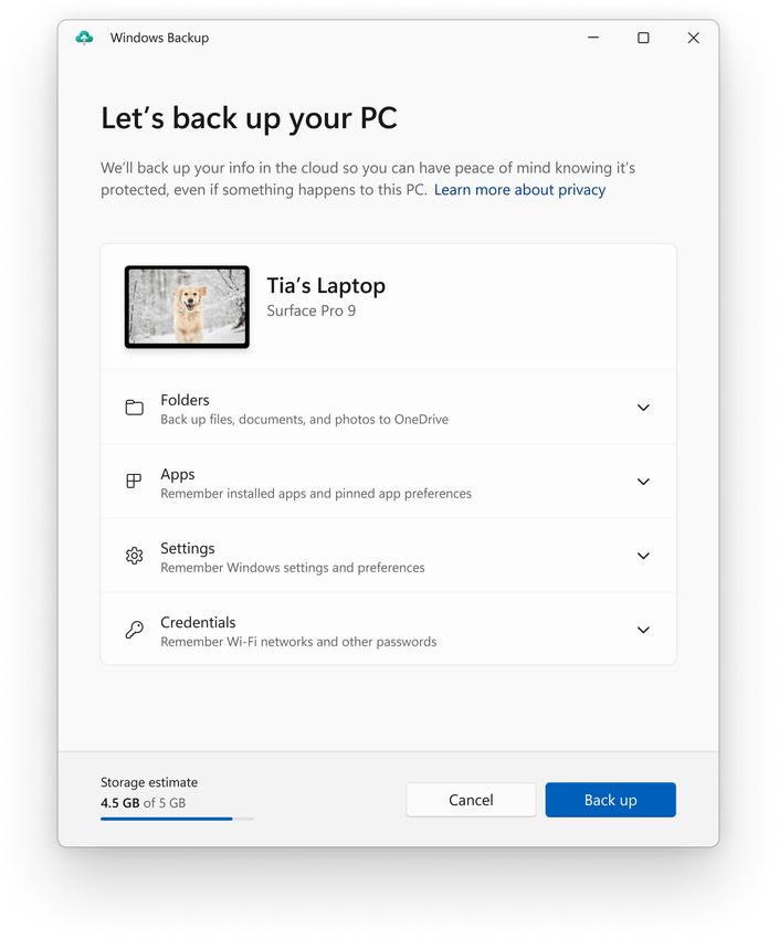 Windows Backup App Create Backup