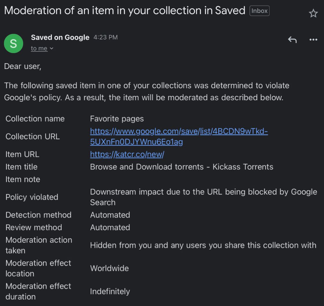Google Now Removes Users' Saved URLs Due To DMCA