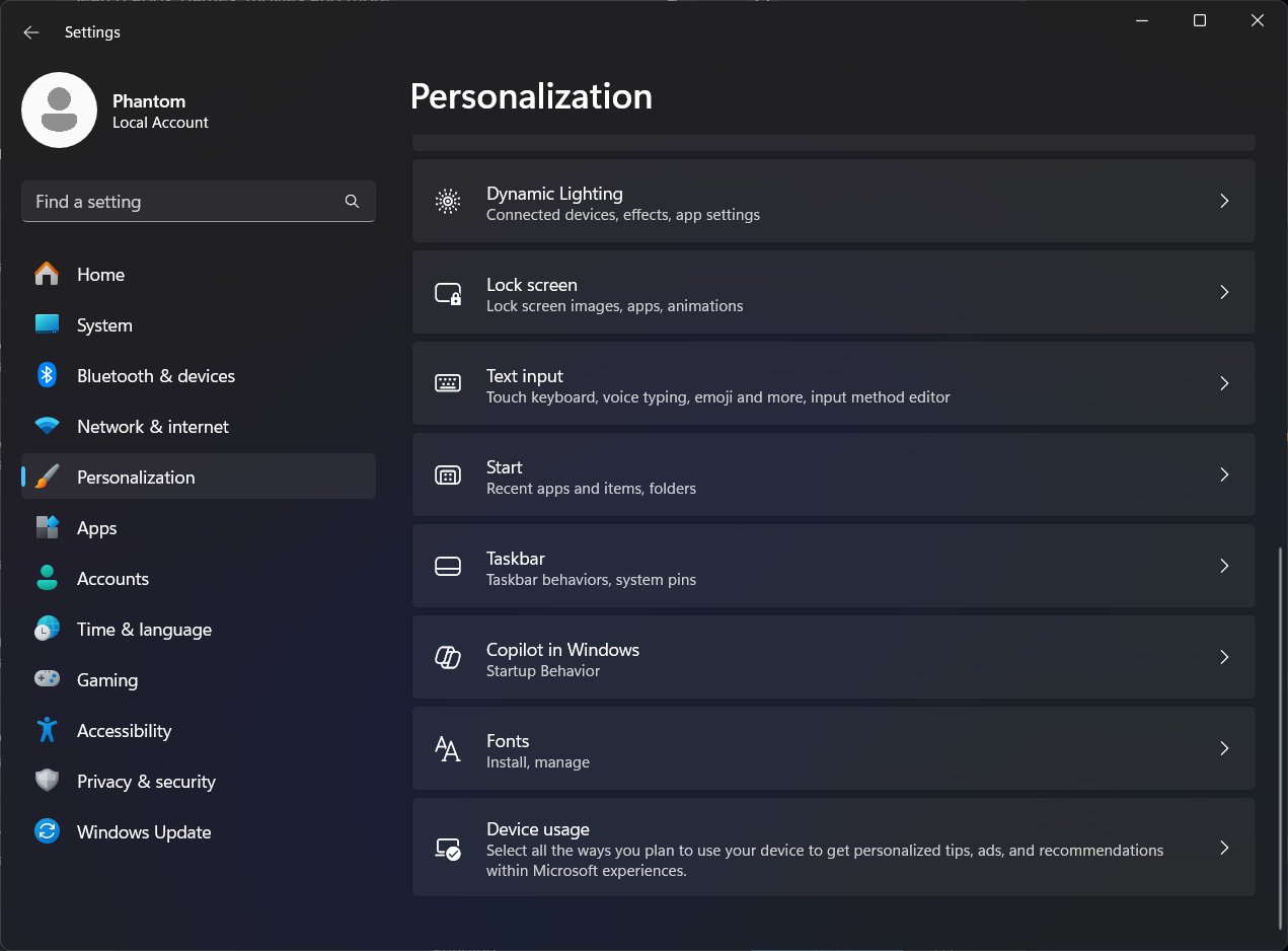 Windows 11 Copilot Section In Personalization