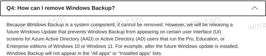 Windows Backup App No Remove