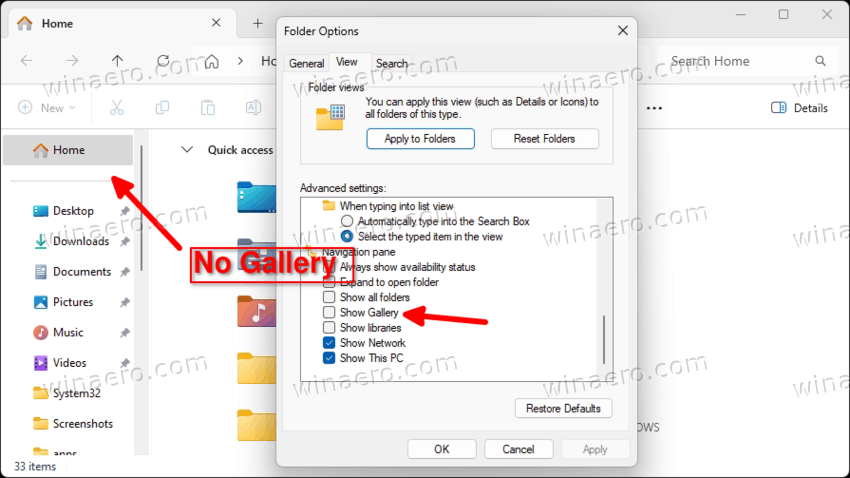 Add Show Gallery Checkbox to Folder Options