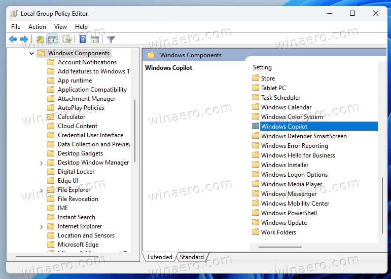 Windows Copilot in Local Group Policy Editor