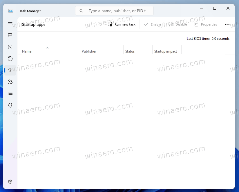 Task Manager Empty Startup Tab