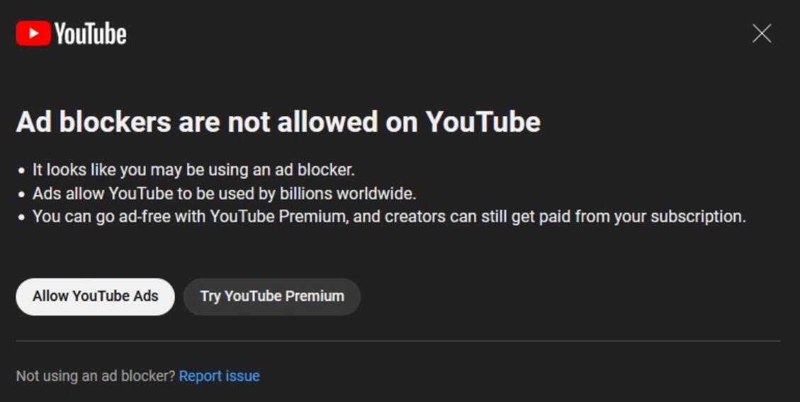 YouTube Ad Blockers Are Not Allowed