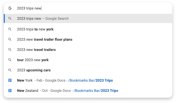 Chrome 119 bookmark search