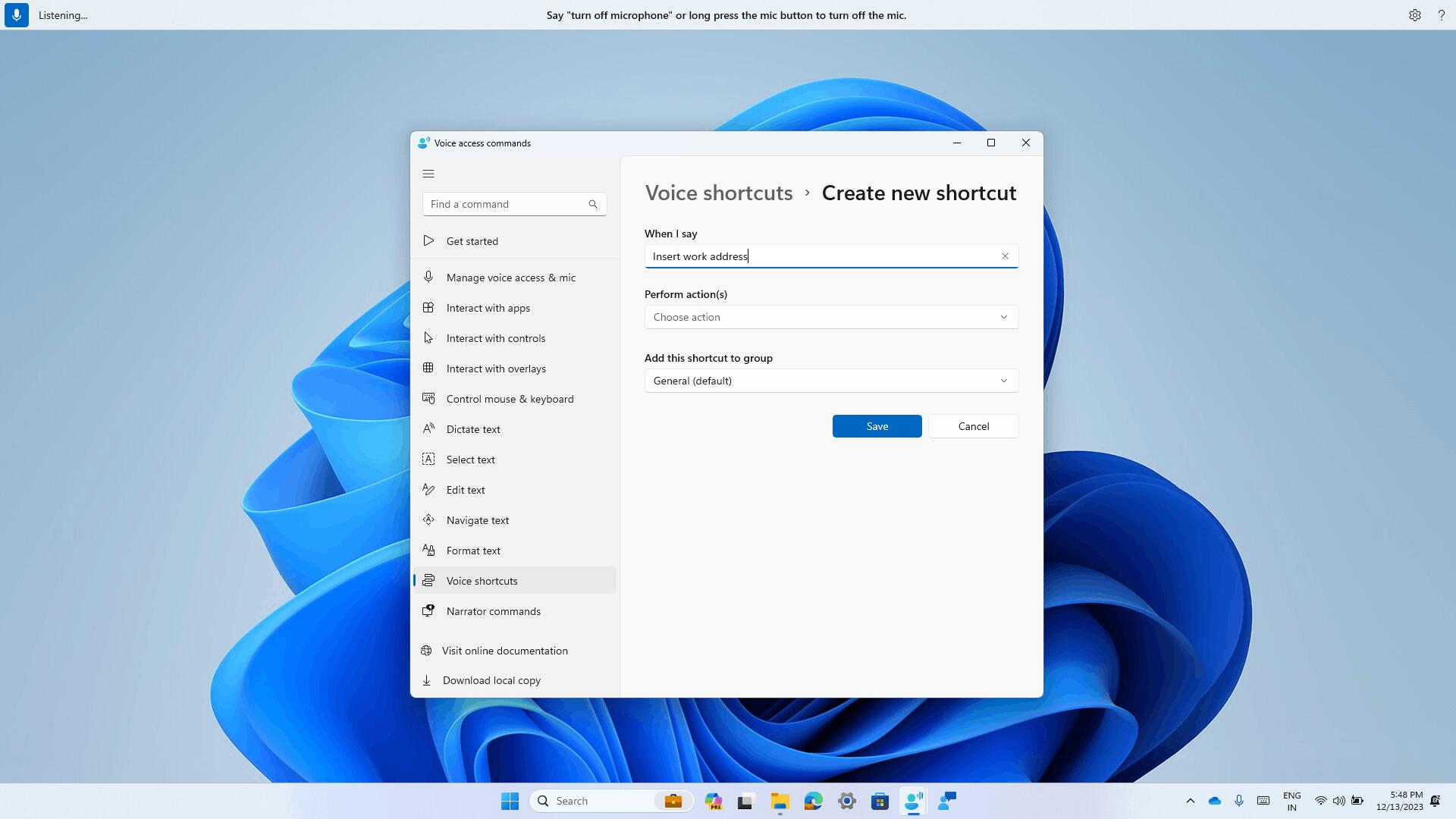 Voice Access Create New Command