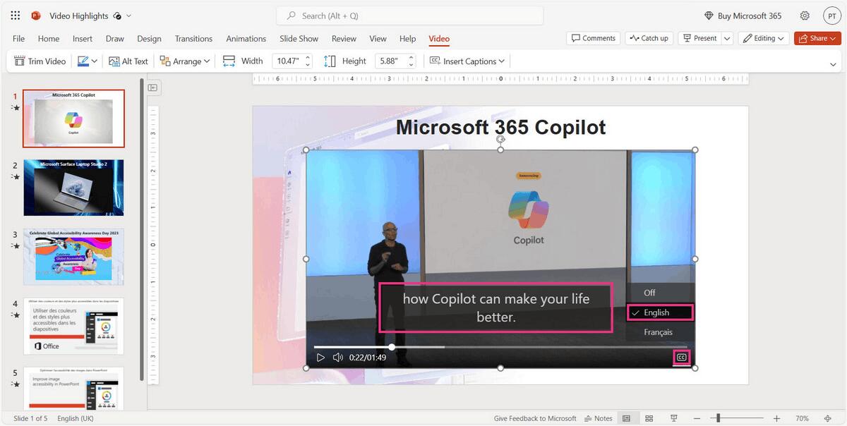 Powerpoint On Web Captions