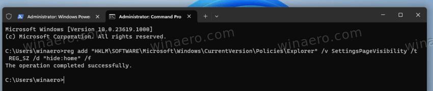 Disable Settings Home In Command Prompt
