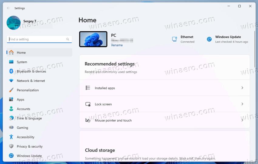 New Settings Home In Windows 11