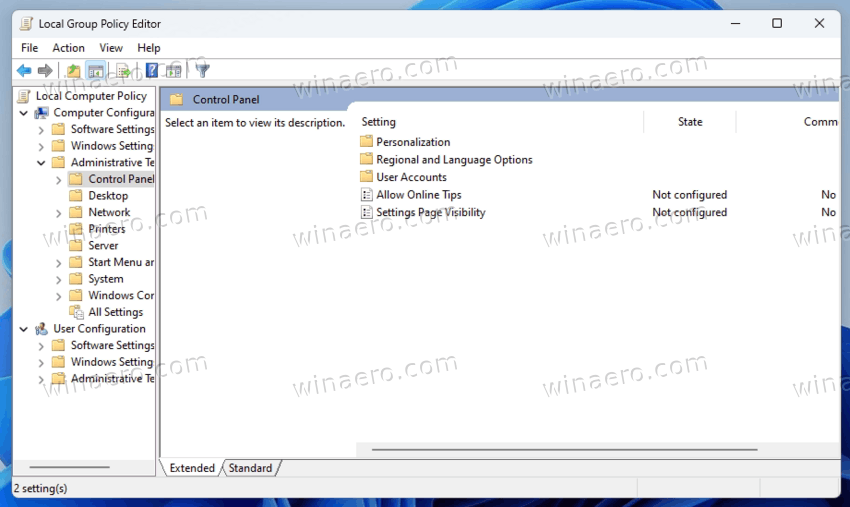 Settings Page Visibility Group Policy