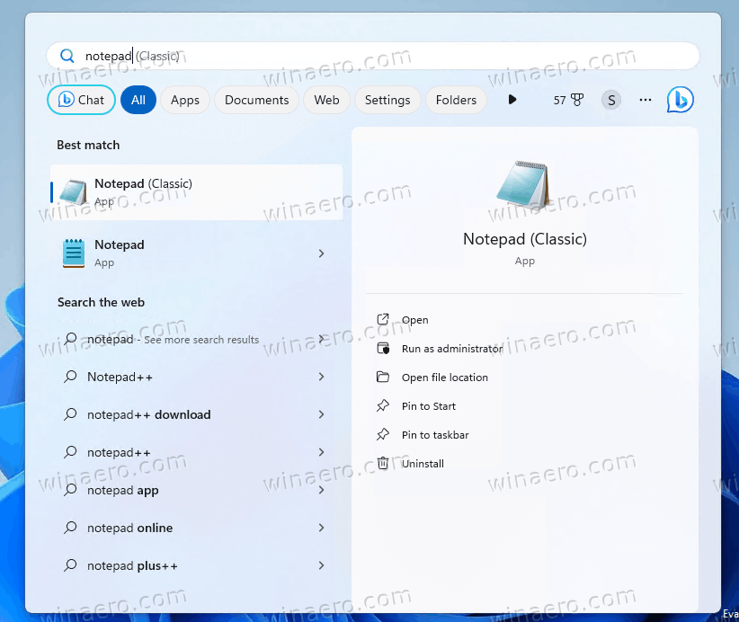 Classic Notepad Shortcut In Windows 11 Start Menu
