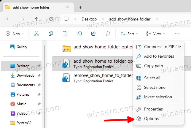 Open File Explorer Options