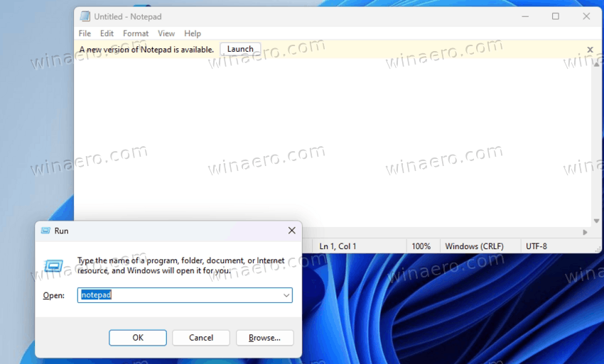 Run Classic Notepad in Windows 11