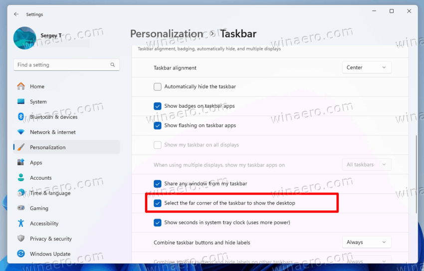 Enable Show Desktop Button In Taskbar Right Corner