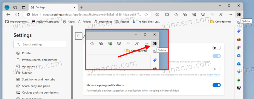 Microsoft Edge New Sidebar Button