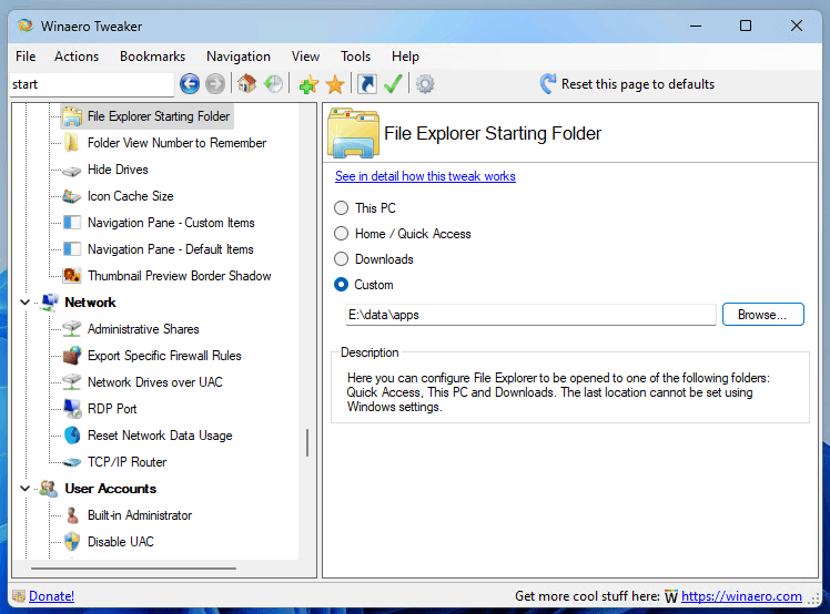 Explorer Start Folder