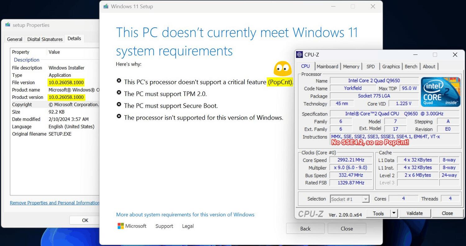 Popcnt Windows 11 Setup Program Requirement
