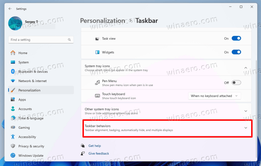 Taskbar Behaviors