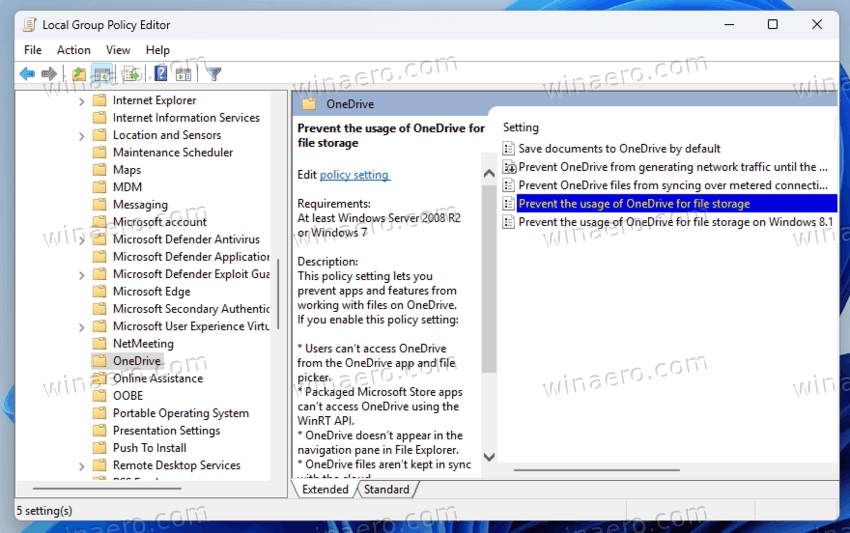 Prevent The Usage Of OneDrive For File Storage
