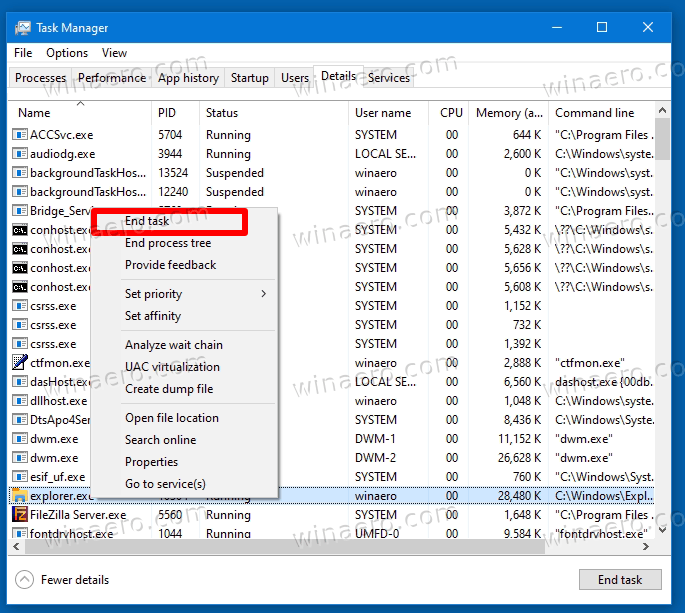 Windows 10 Terminate The Explorer Process
