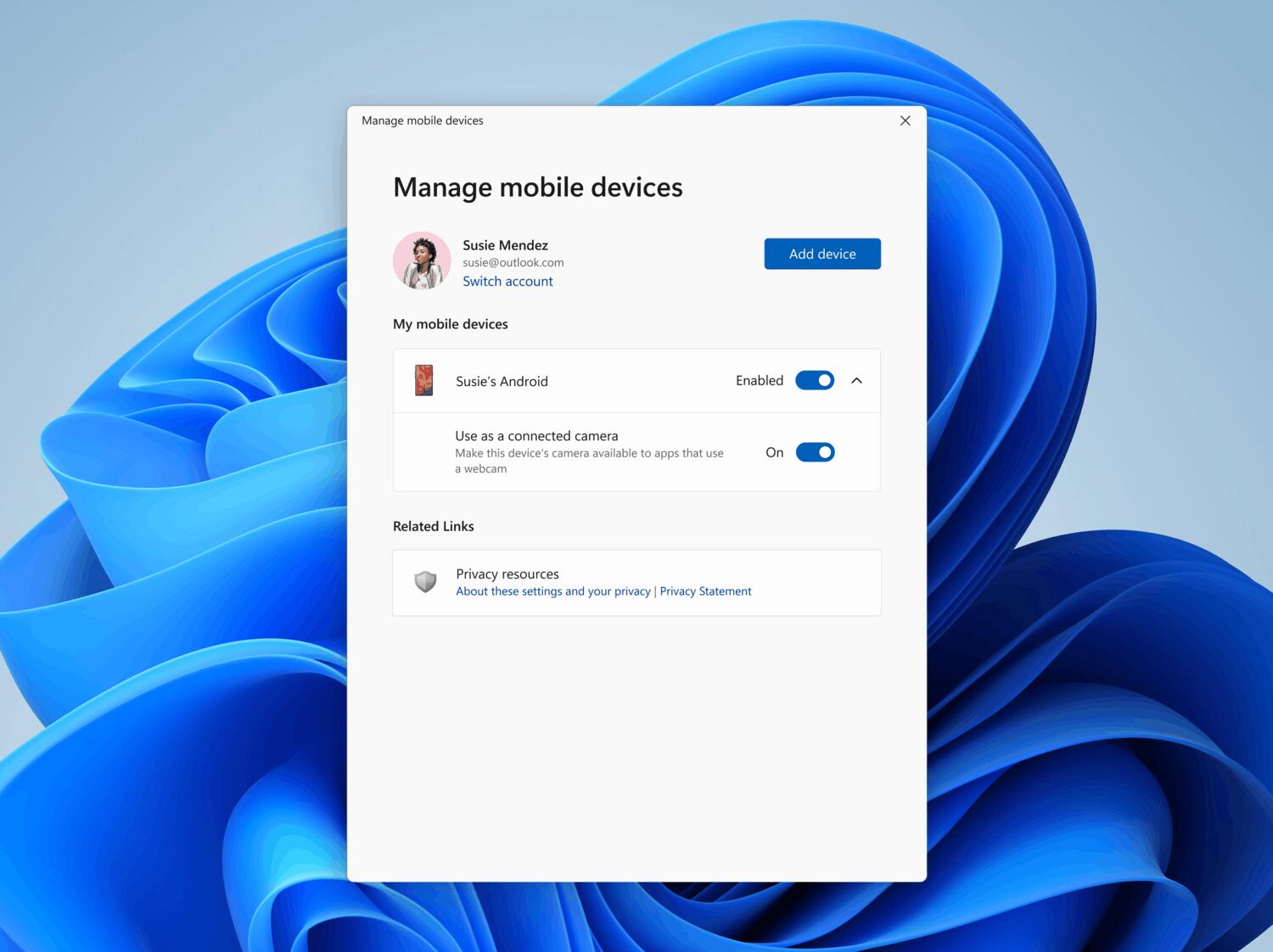 Windows 11 Manage Mobile Devices Webcam Option