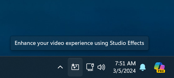 Windows Studio Effects Button