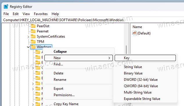 Create New Key Under Policies Windows