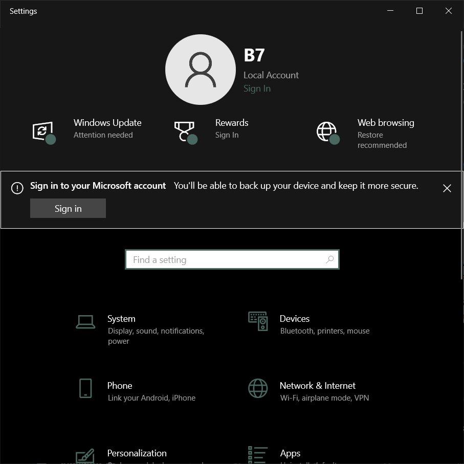 Microsoft Account Banner In Windows 10 Settings