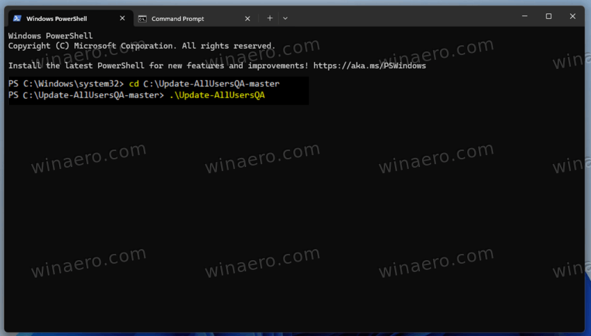 Update AllUsersQA PowerShell Script