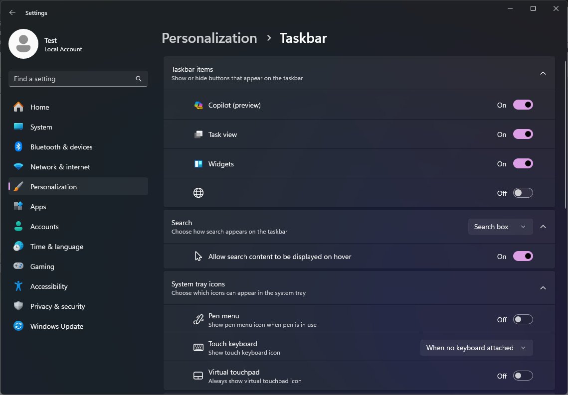 Windows 11 Recommendations Taskbar Button