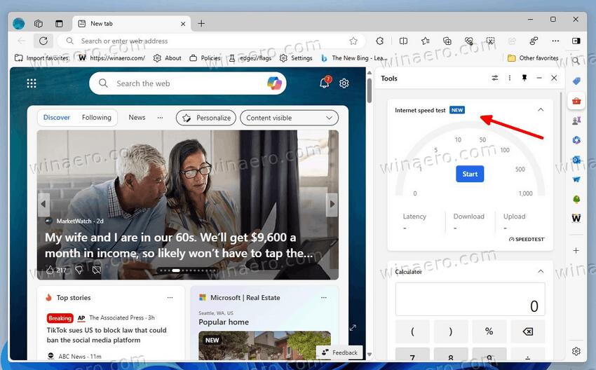 Microsoft Edge Internet Speed Test In Sidebar