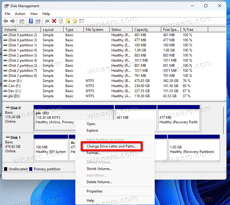 Change Drive Letter and Paths menu item