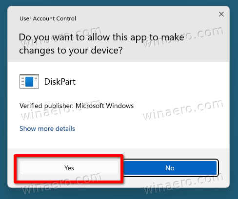 Confirm UAC for diskpart