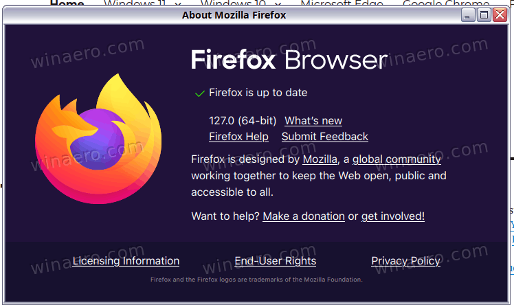 Firefox 127 About Box