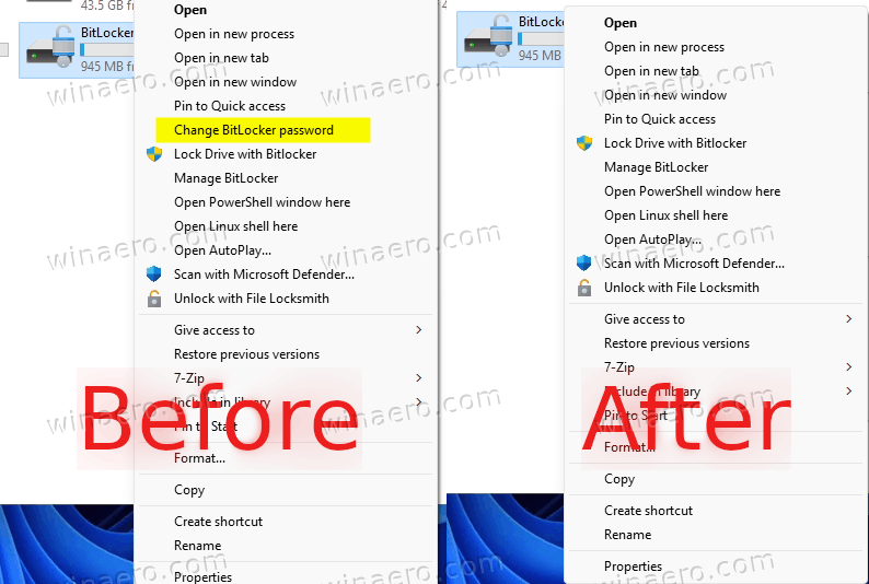 Remove Change BitLocker Password From RIght Click Menu