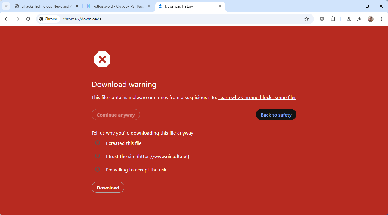 Chrome Download Warning Reason