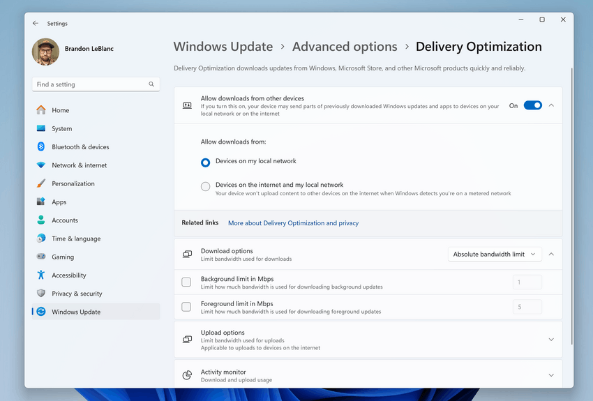 Delivery Optimization Settings Design Update