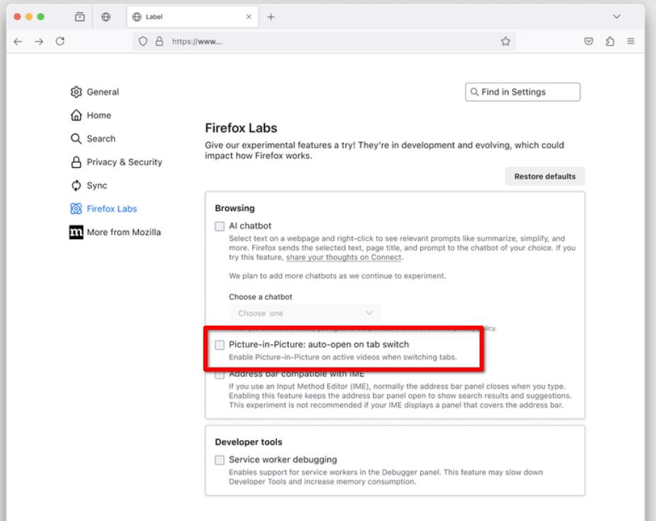 Firefox Auto Picture In Picture