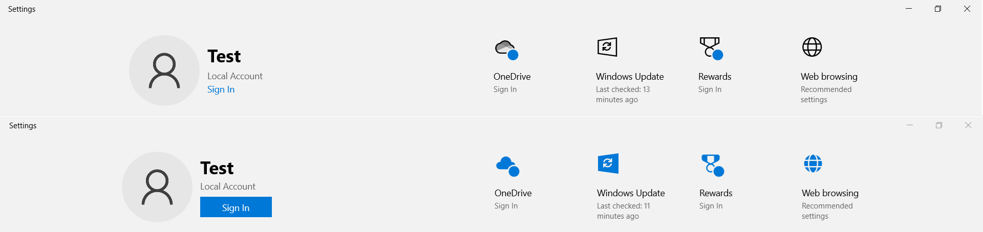 Windows 10 Settings Header Monochrome Icons