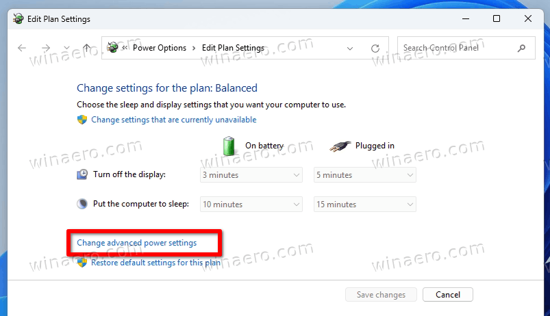 Change Advanced Power Settings