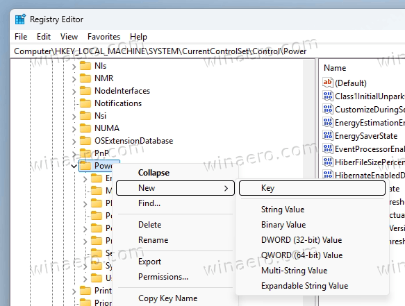 Power Key In Registry