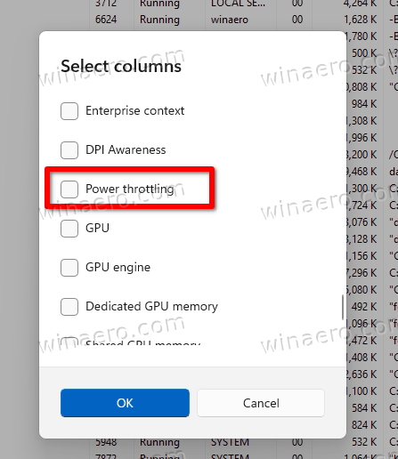 Select Power Throttling Column