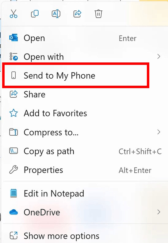 SendToMyPhone Context Menu File Explorer