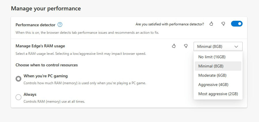 New Ram Presets To Limit Ram Usage In Edge