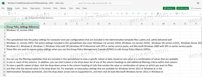 24H2 Group Policy Settings Reference Spreadsheet