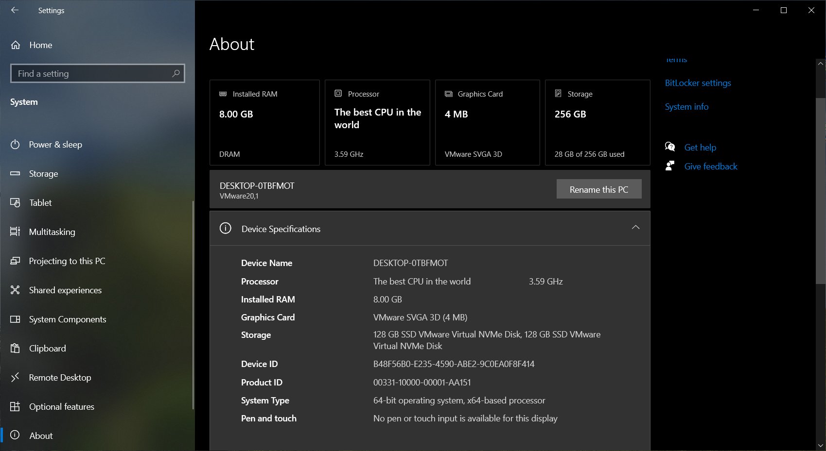 New System About Page In Windows 10 Settings