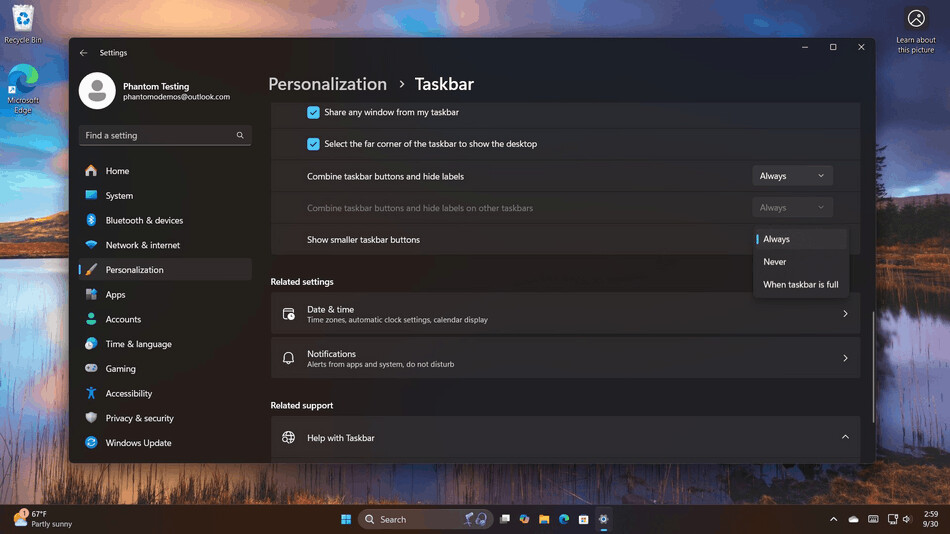 Windows 11 Enable Smaller Taskbar Buttons