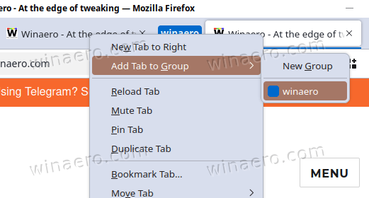 Add Tab To Existing Group