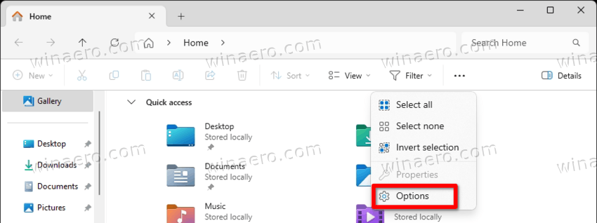 Open File Explorer Options