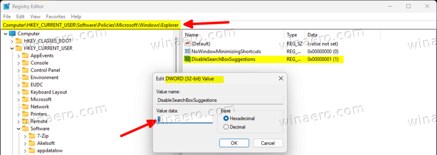 Permanently Disable File Explorer Web Search